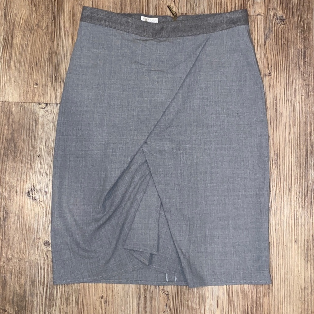 Brunello Cucinelli Gray Wool draped pencil skirt